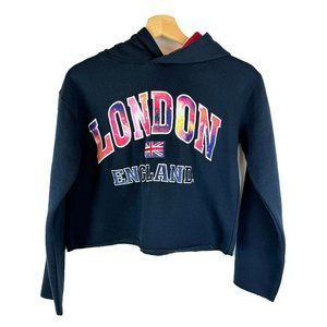 KK Apparel Women's Dark Navy London Graphic Crop Hoodie S/M